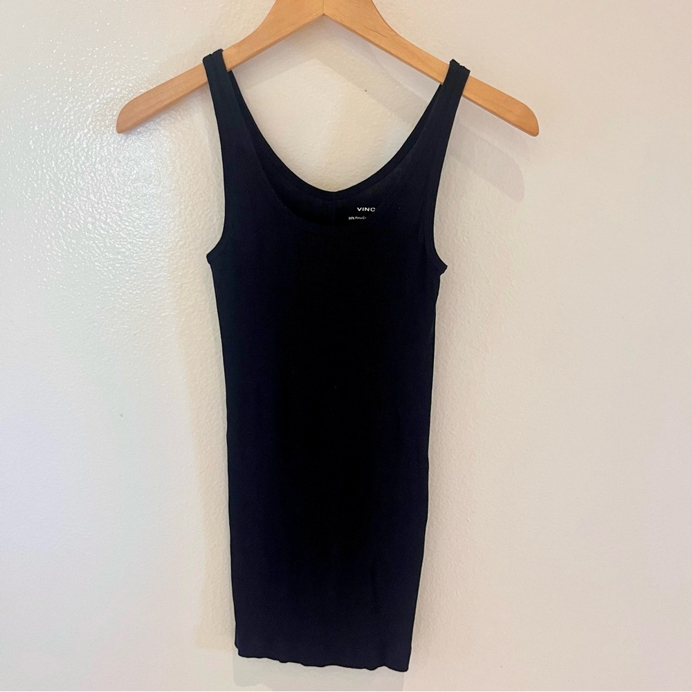 Vince Black Ribbed Long Line Tank Top Size Medium